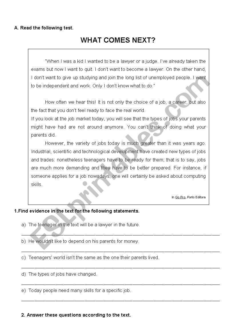 What Comes Next? worksheet