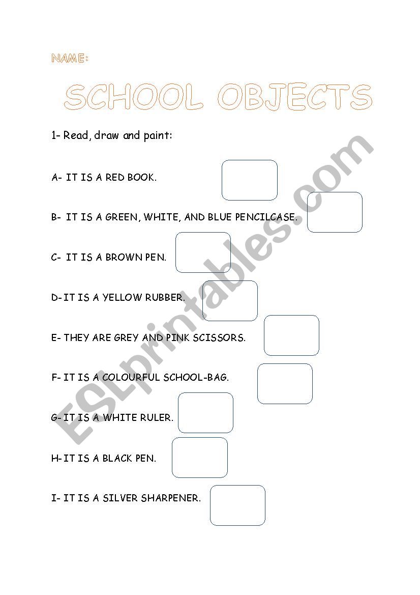 SCHOOL OBJECTS worksheet