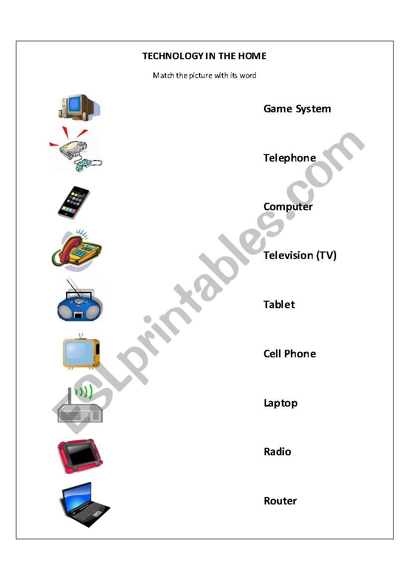 Elementary Technology Match worksheet