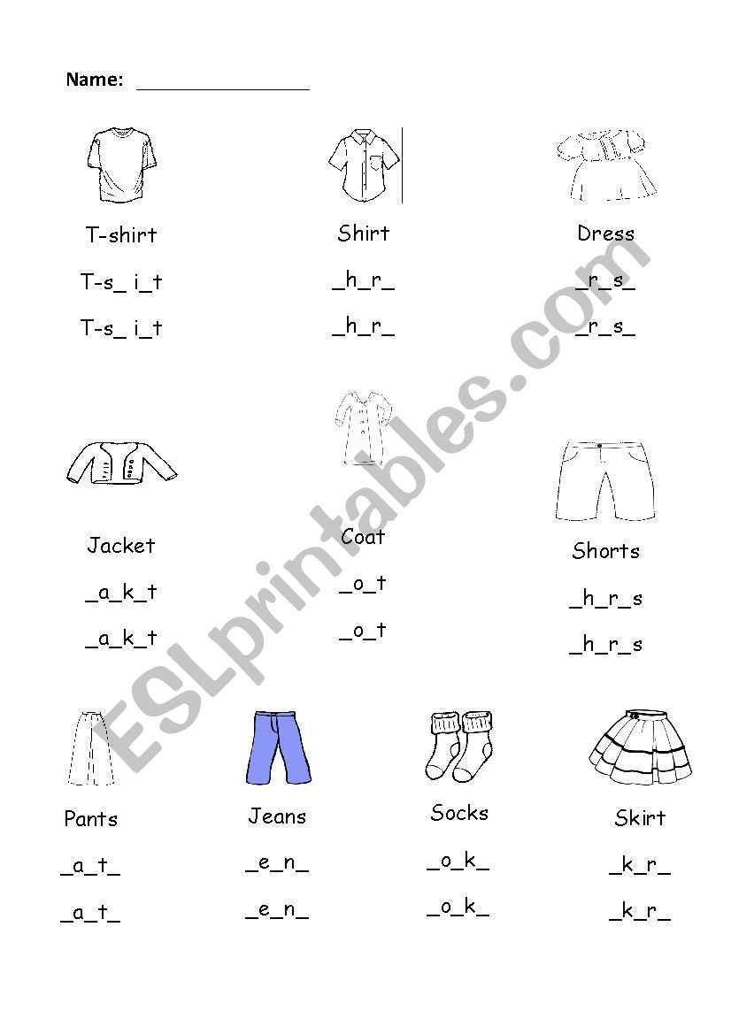 clothes worksheet