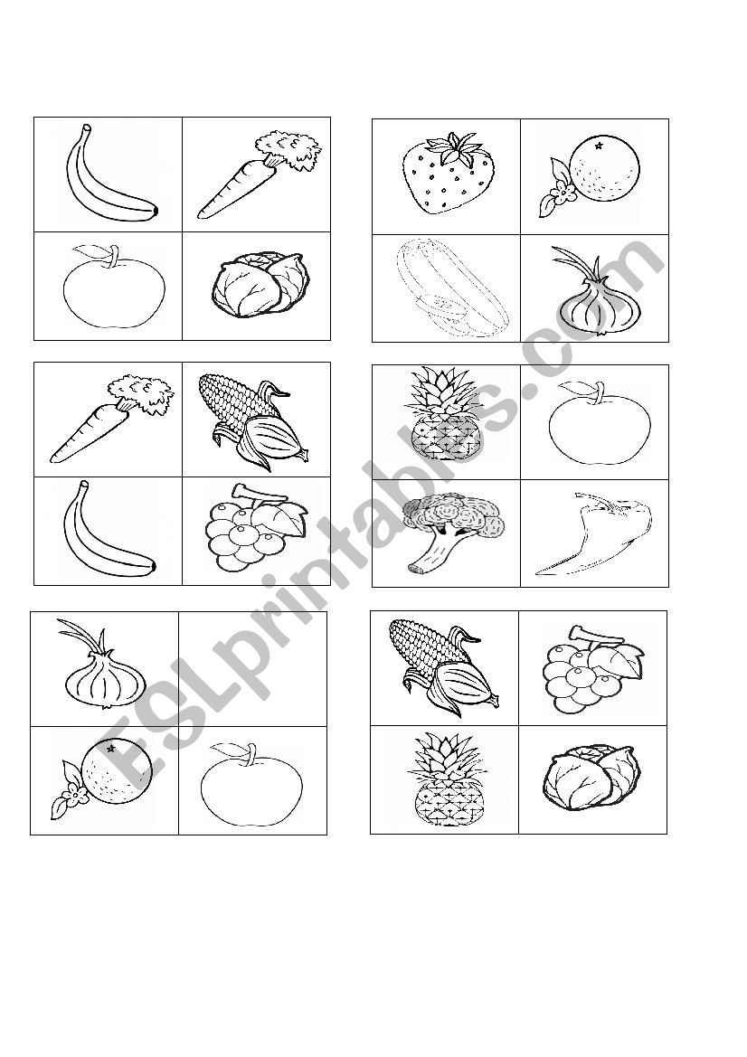 Fruit and Vegatables Bingo Cards