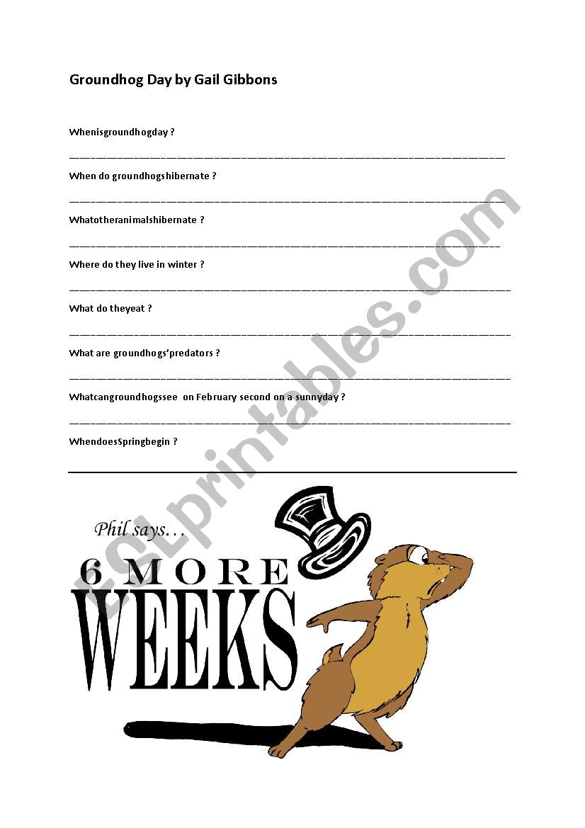 Groundhog day by Gail Gibbons worksheet