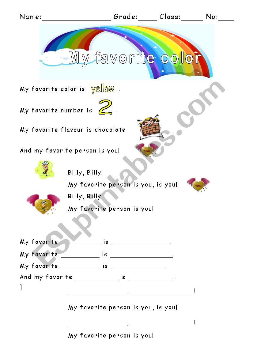 My Favorite Color ESL Worksheet By Alien Boy