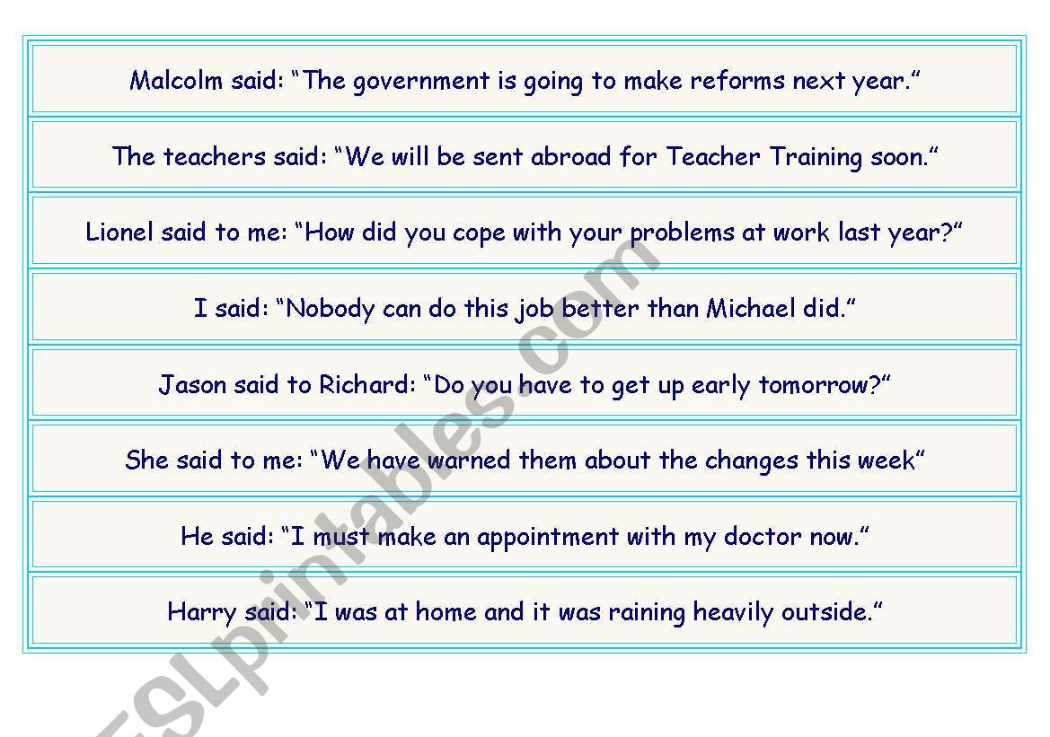 Reported Speech worksheet
