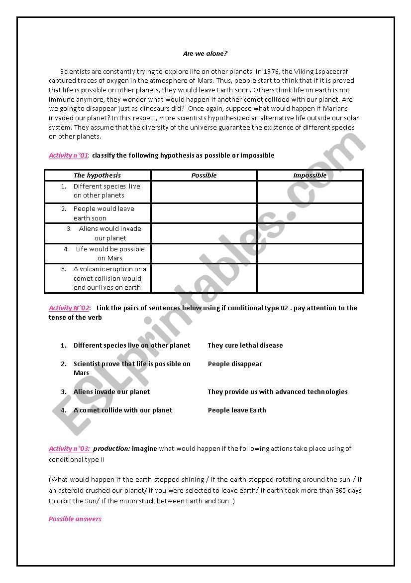 Aliens and Space  worksheet