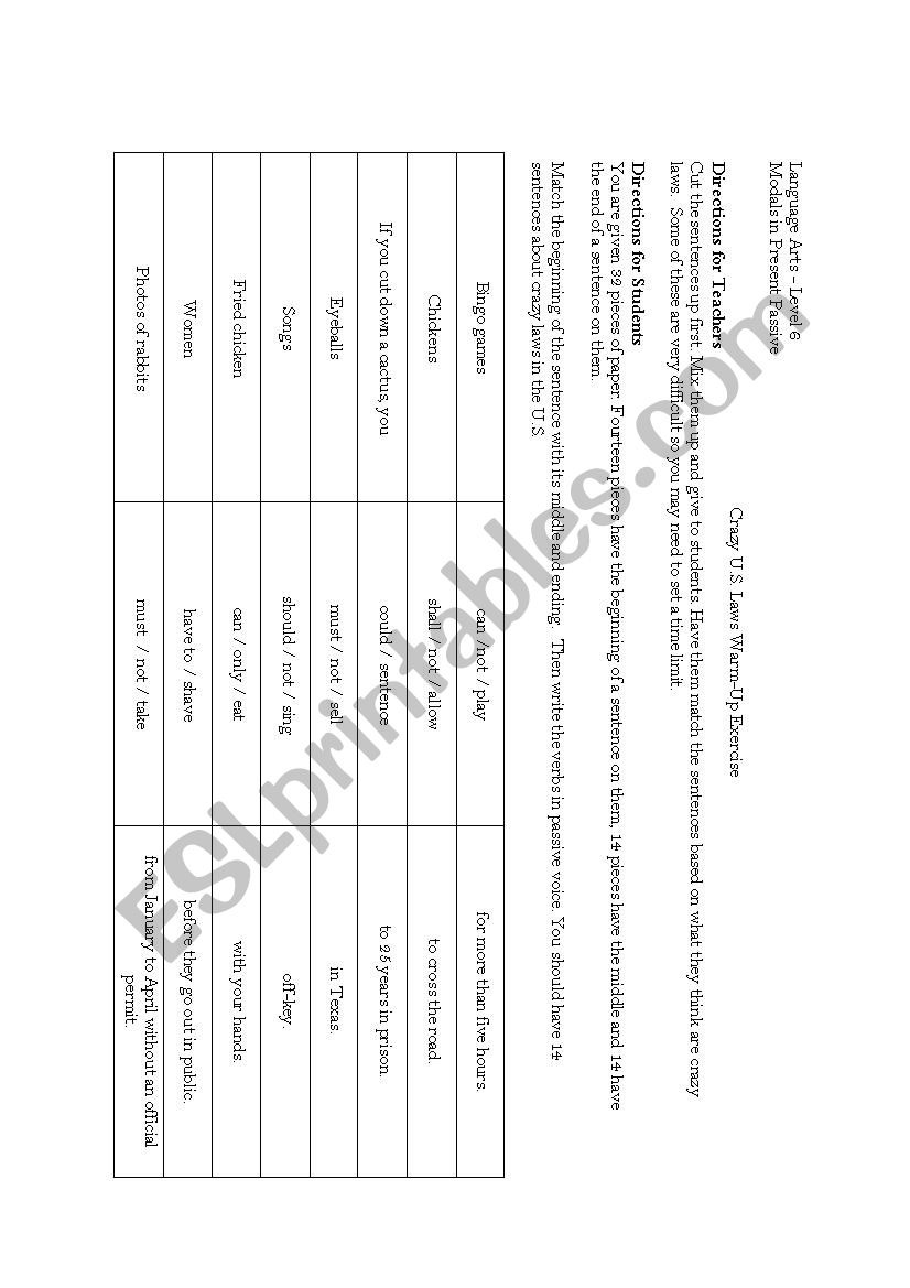 US Crazy Laws - Modals worksheet