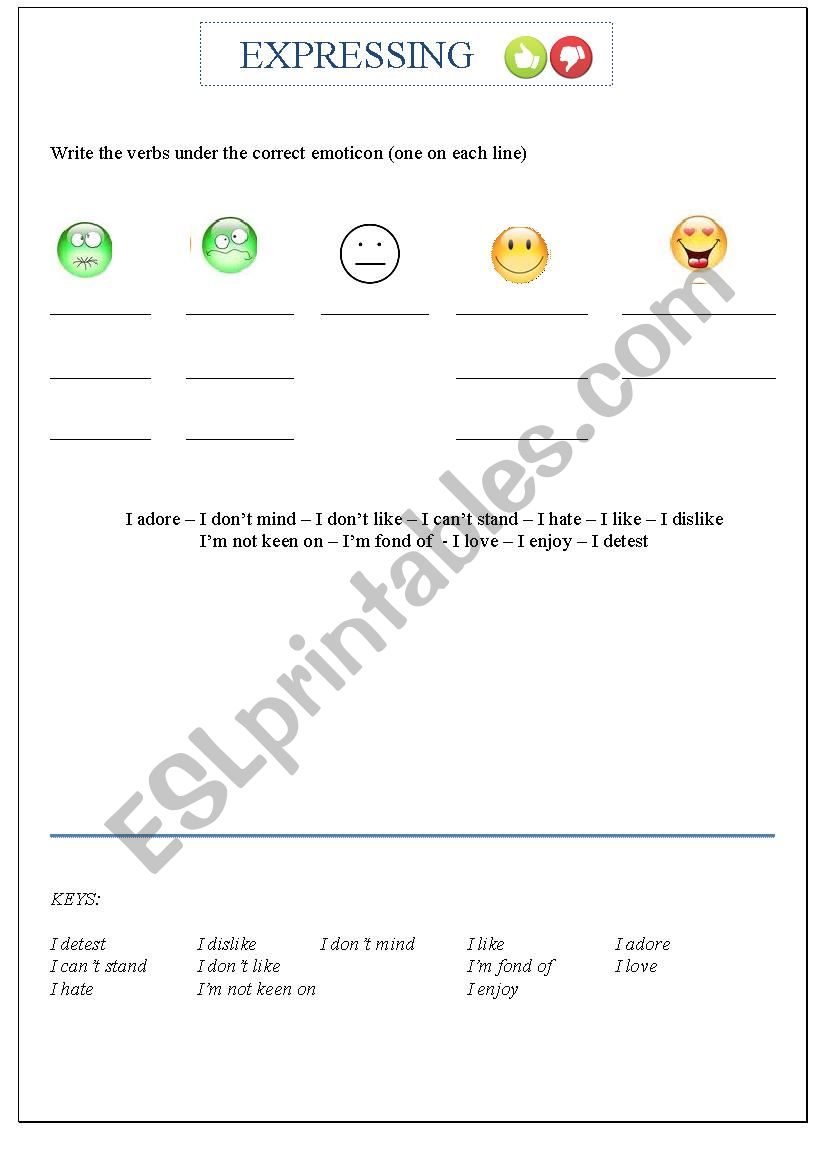 Expressing LIKE/DISLIKE worksheet