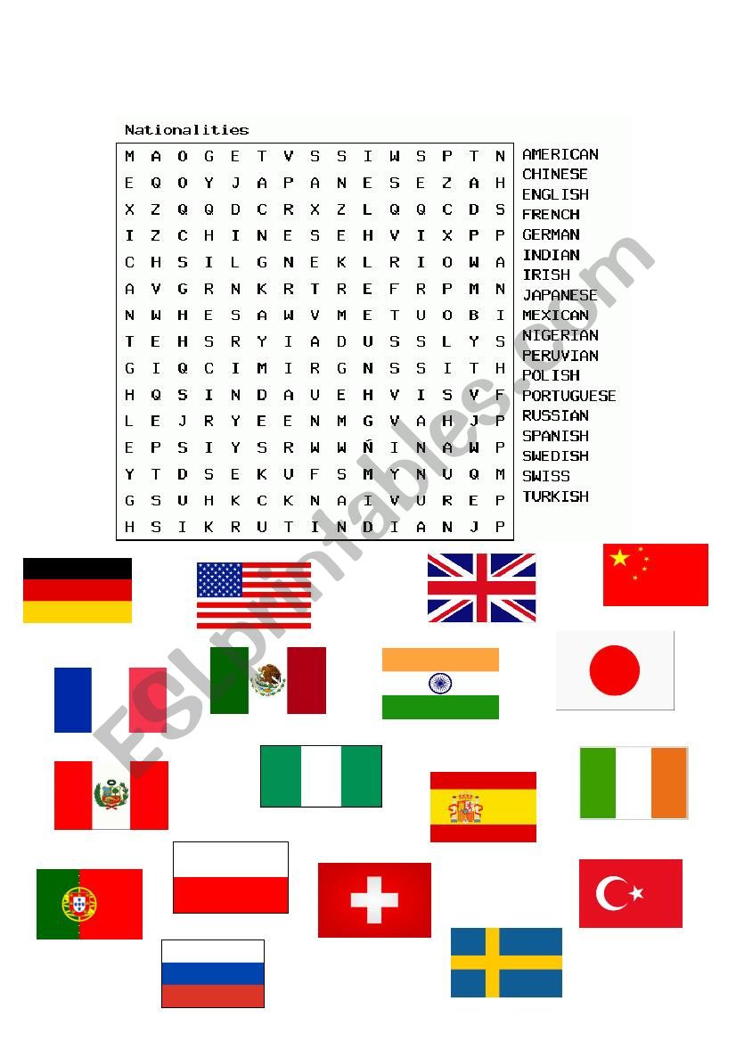 Nationalities worksheet