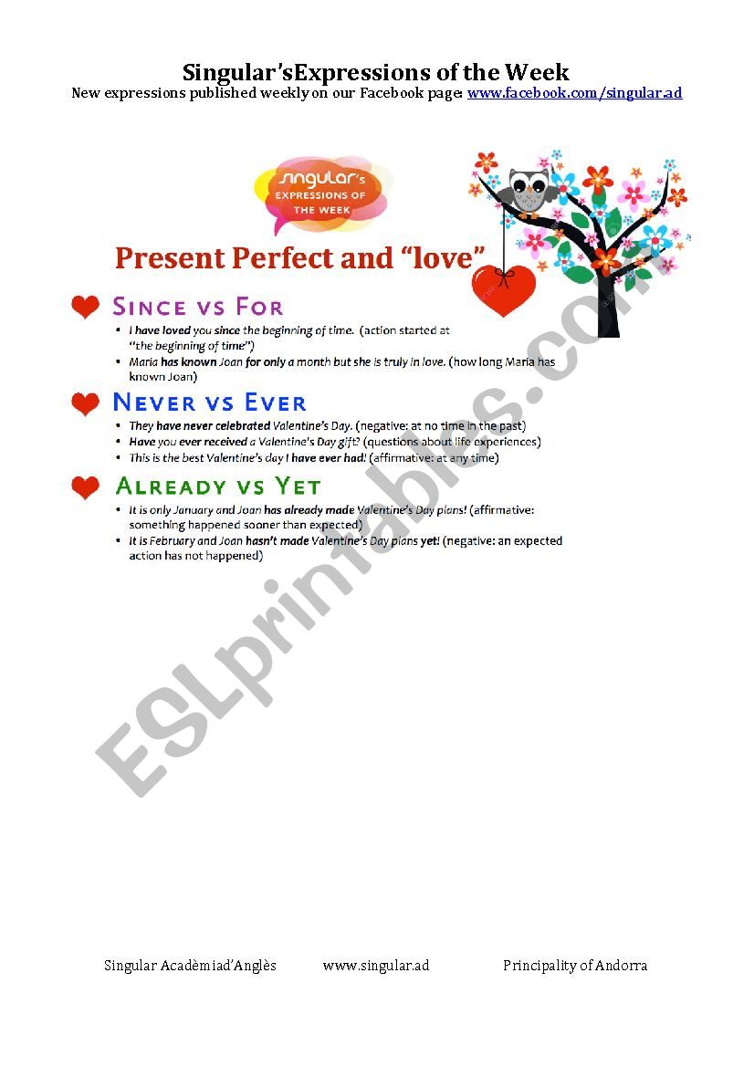 Present Perfect and Valentines Day