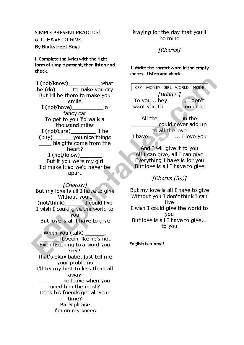 Present continuous worksheet