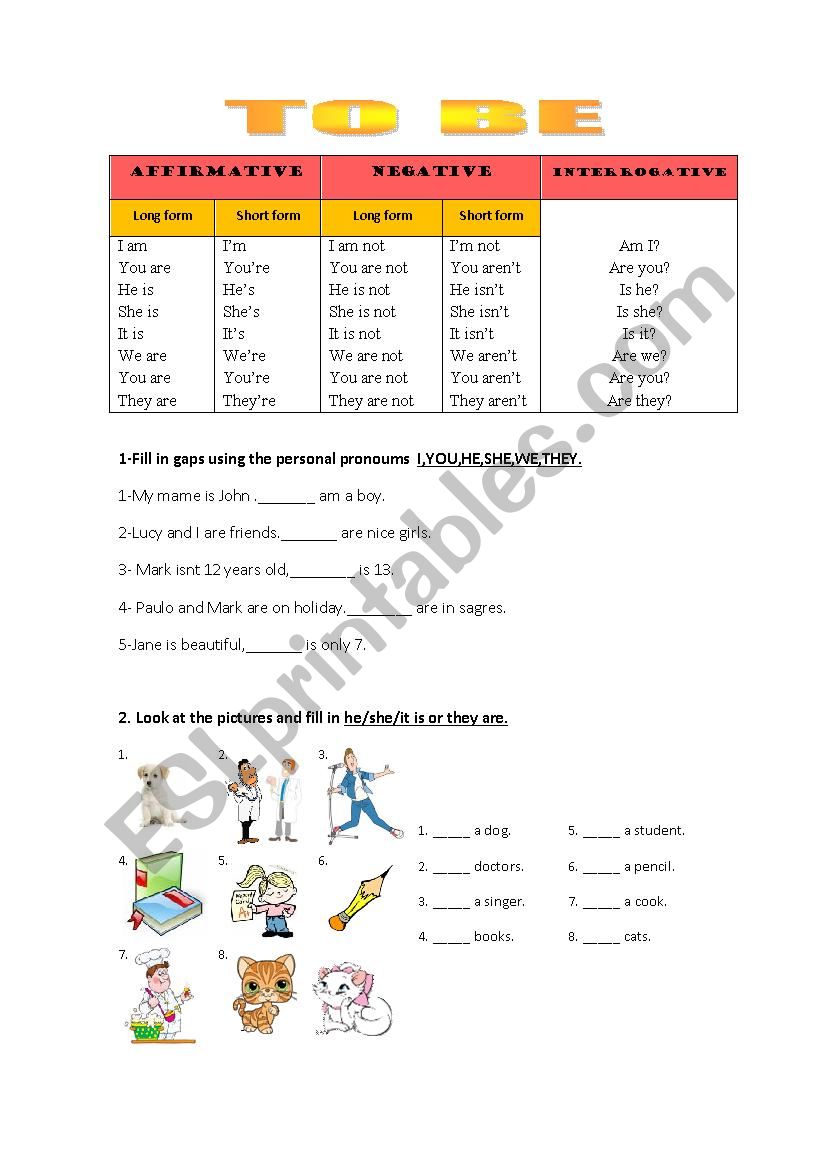 Verb TO BE worksheet