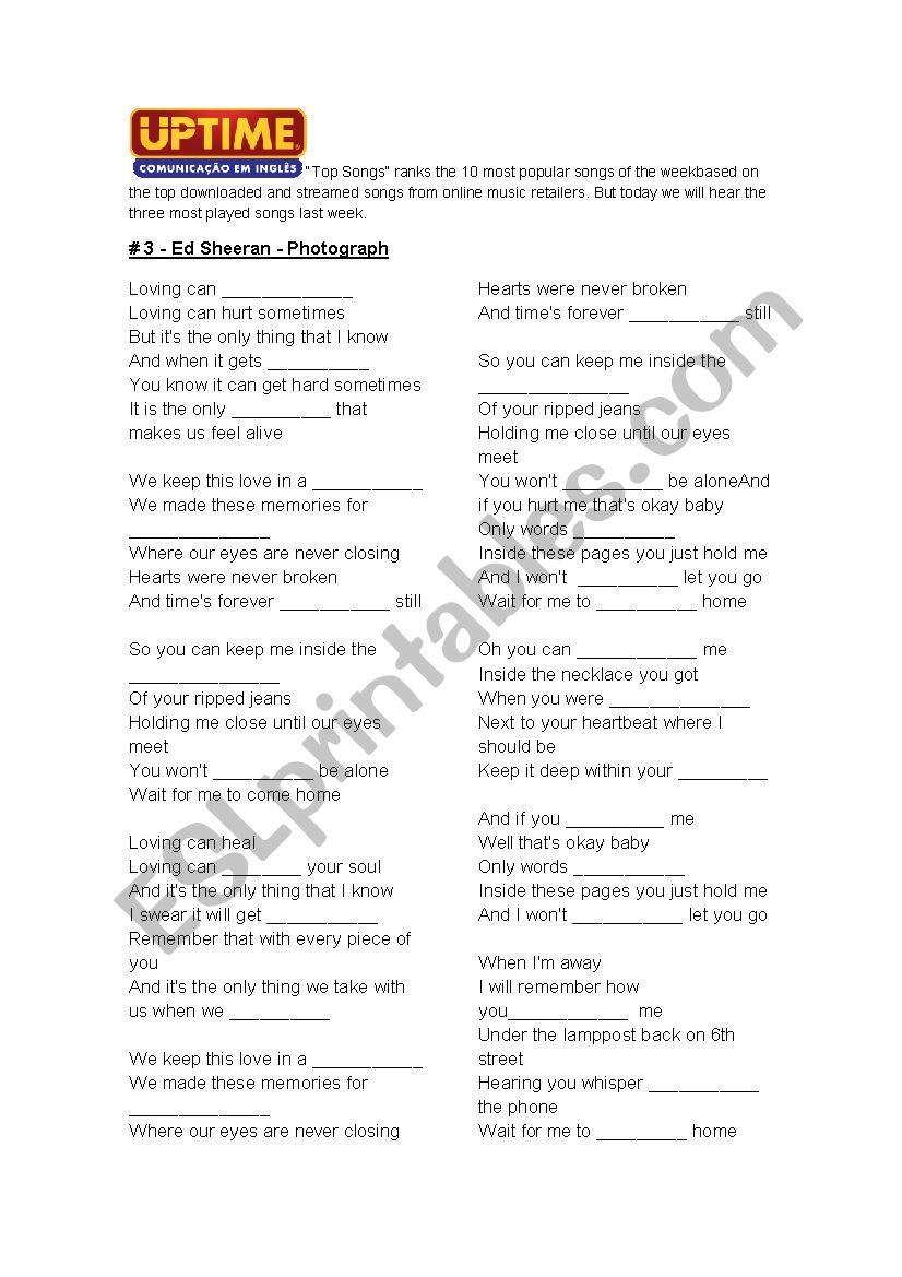 top 3 2015 songs worksheet