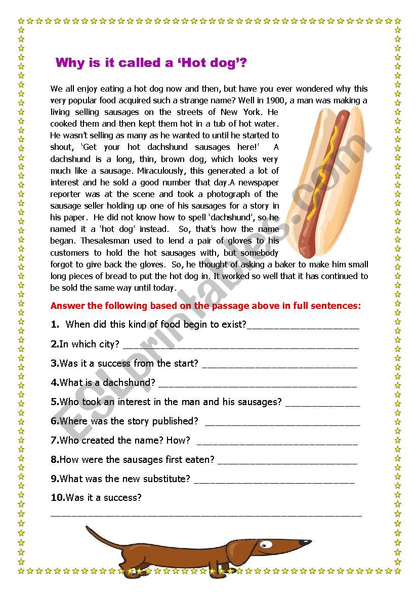 Why is it called a Hot Dog? worksheet