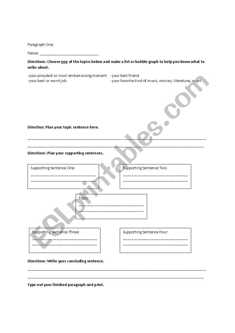 Basic Paragraph Planning Sheet