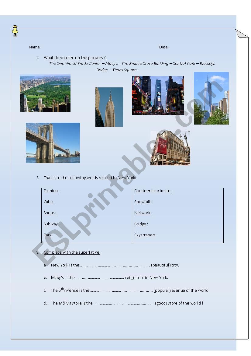 New York city worksheet