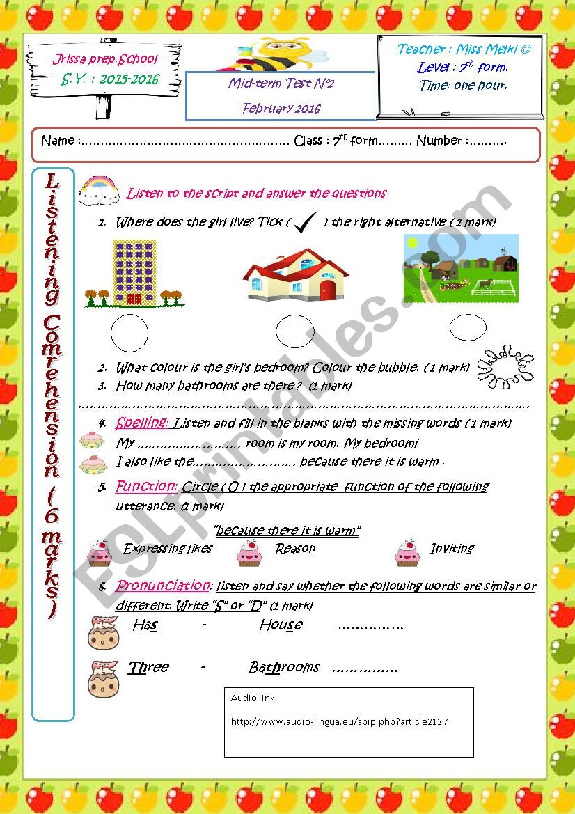 7th form mid term worksheet