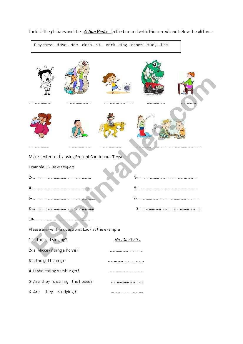 Action Verbs in Present Continuos Tense
