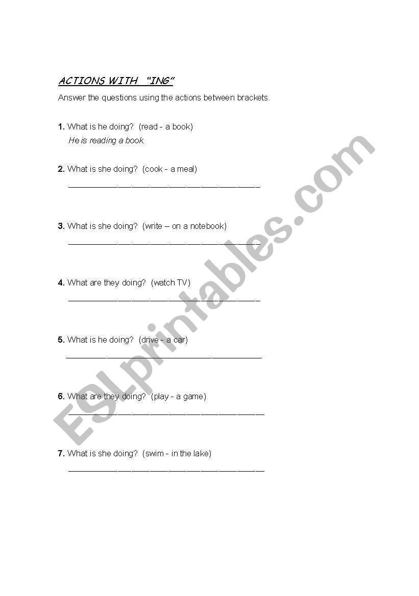 Actions with ING worksheet