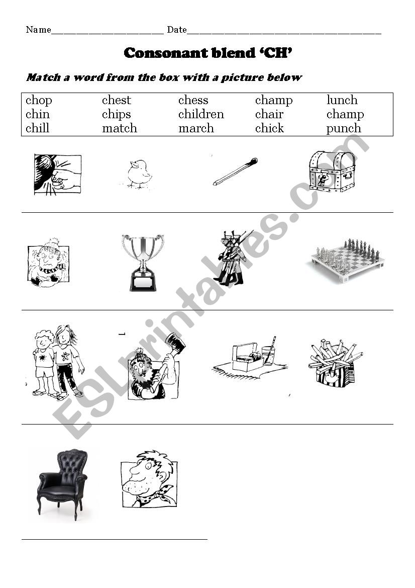 consonant blend ch sound worksheet