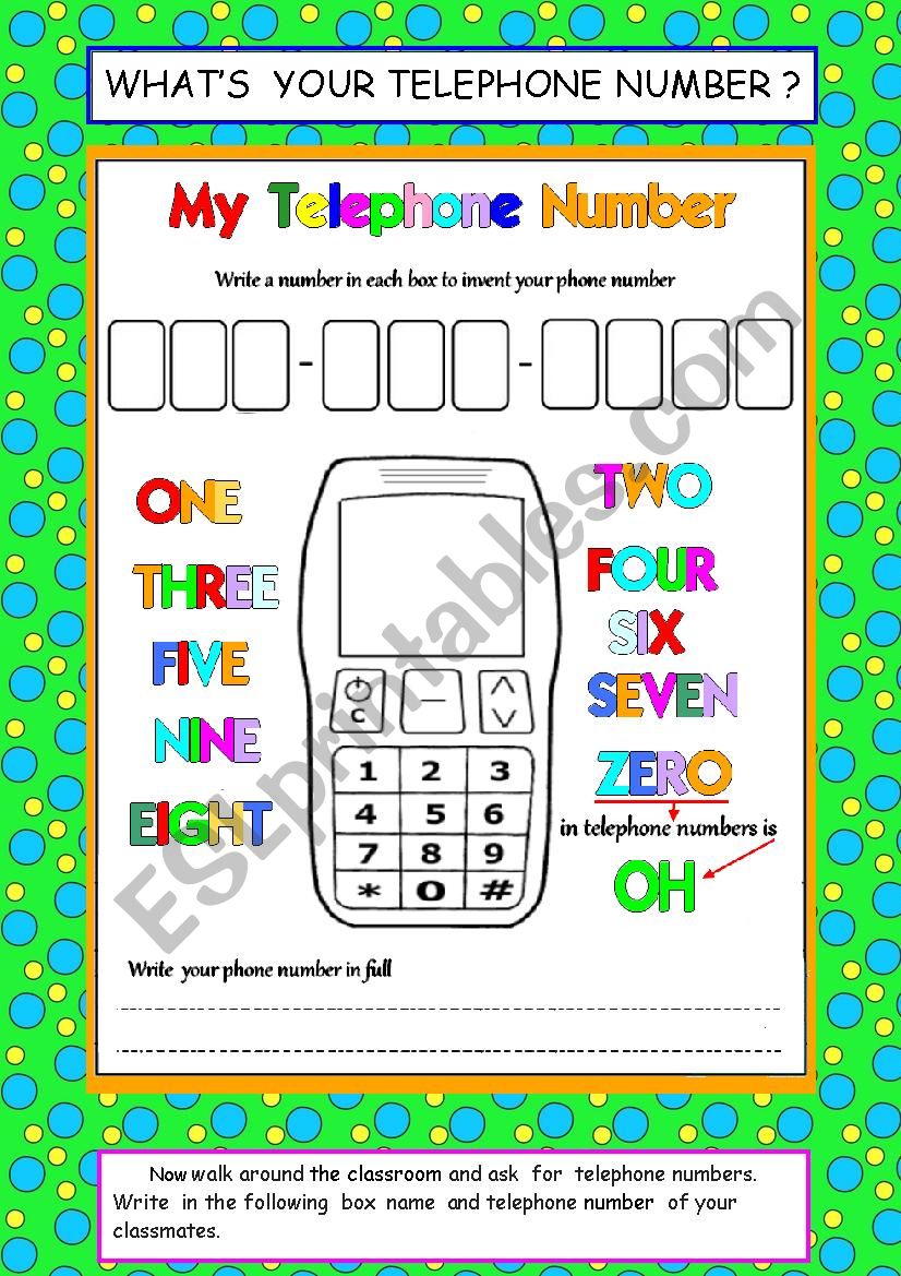 WHATÂ´S YOUR TELEPHONE NUMBER worksheet