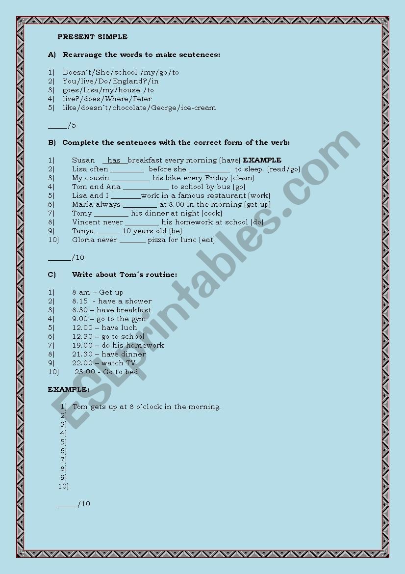 Present Simple practice worksheet