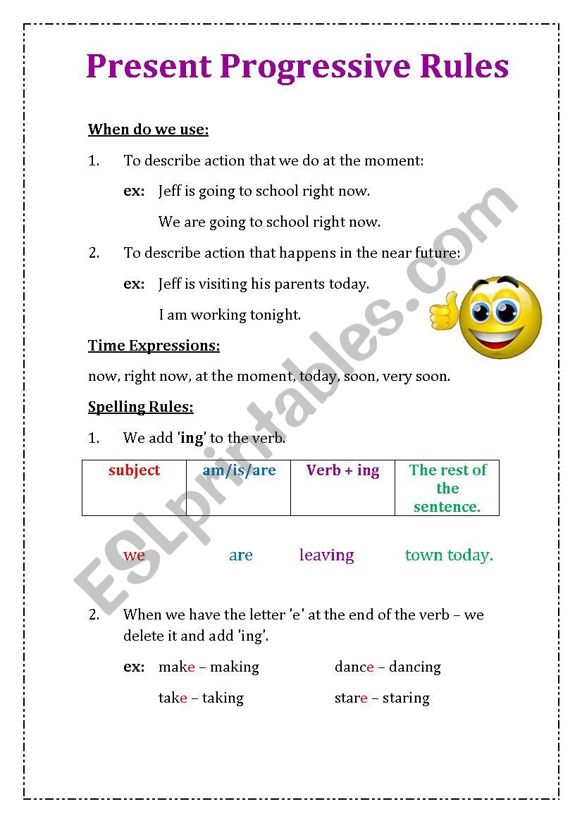 present progressive rules worksheet