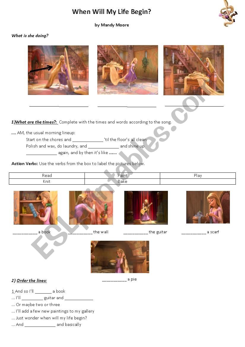 TANGLED MOVIE SONG worksheet