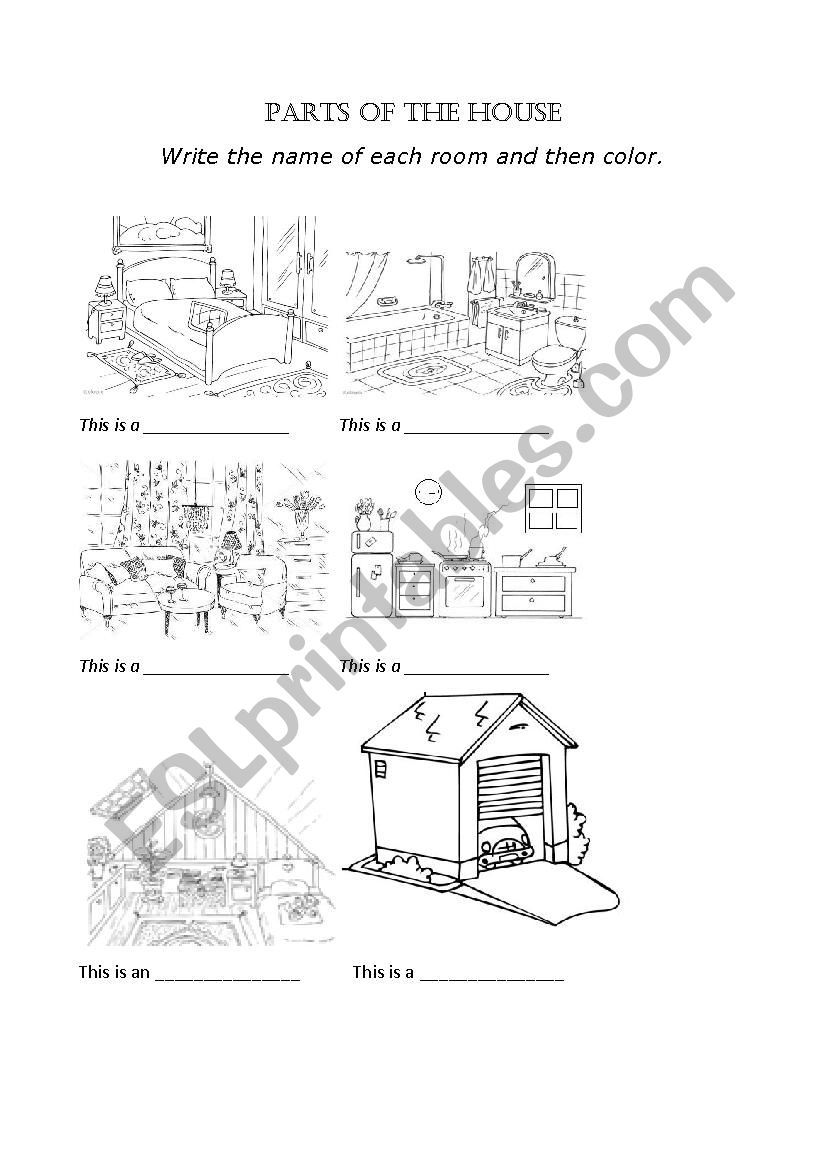 Parts of the house worksheet