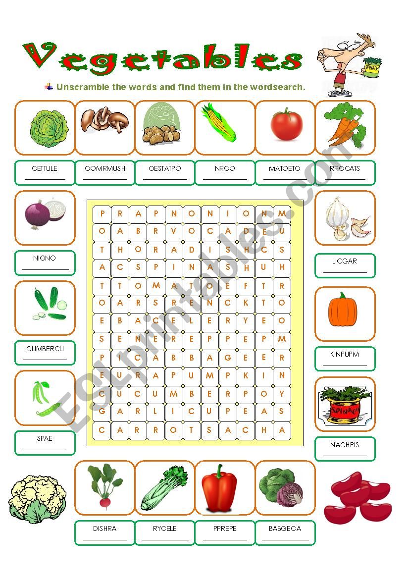 VEGETABLES WORDSEARCH worksheet