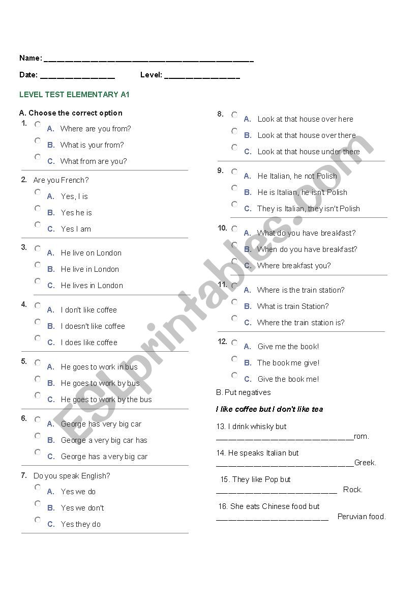 English test exam - first level 