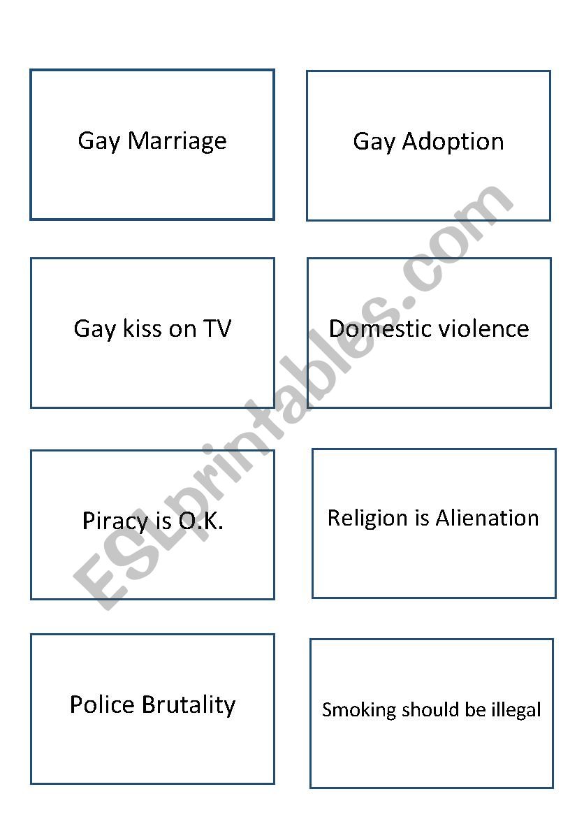 Polemic topics cards  worksheet