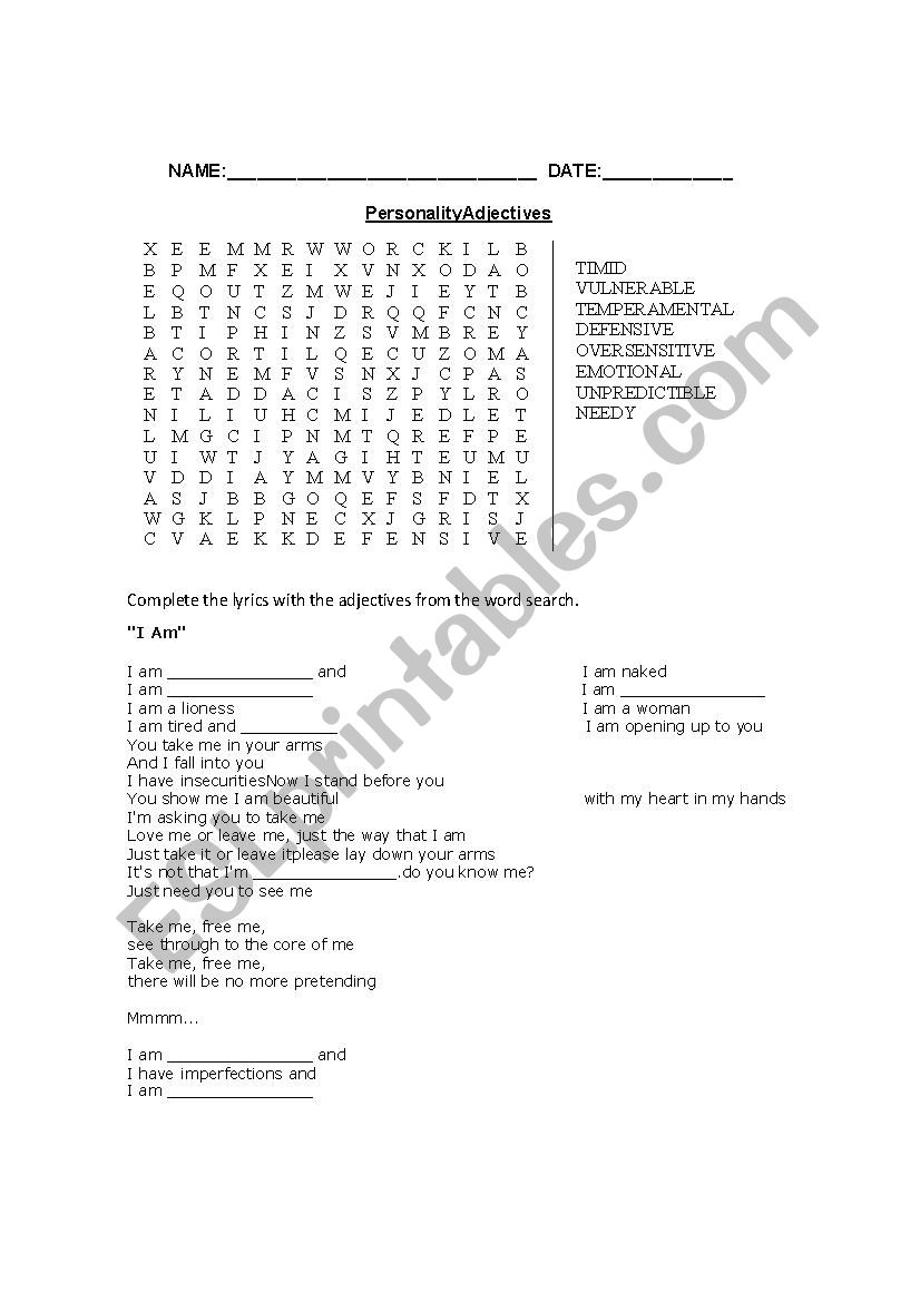 Personality Adjectives - I am by Christina Aguilera