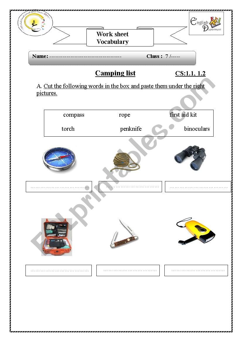 vocab camping worksheet