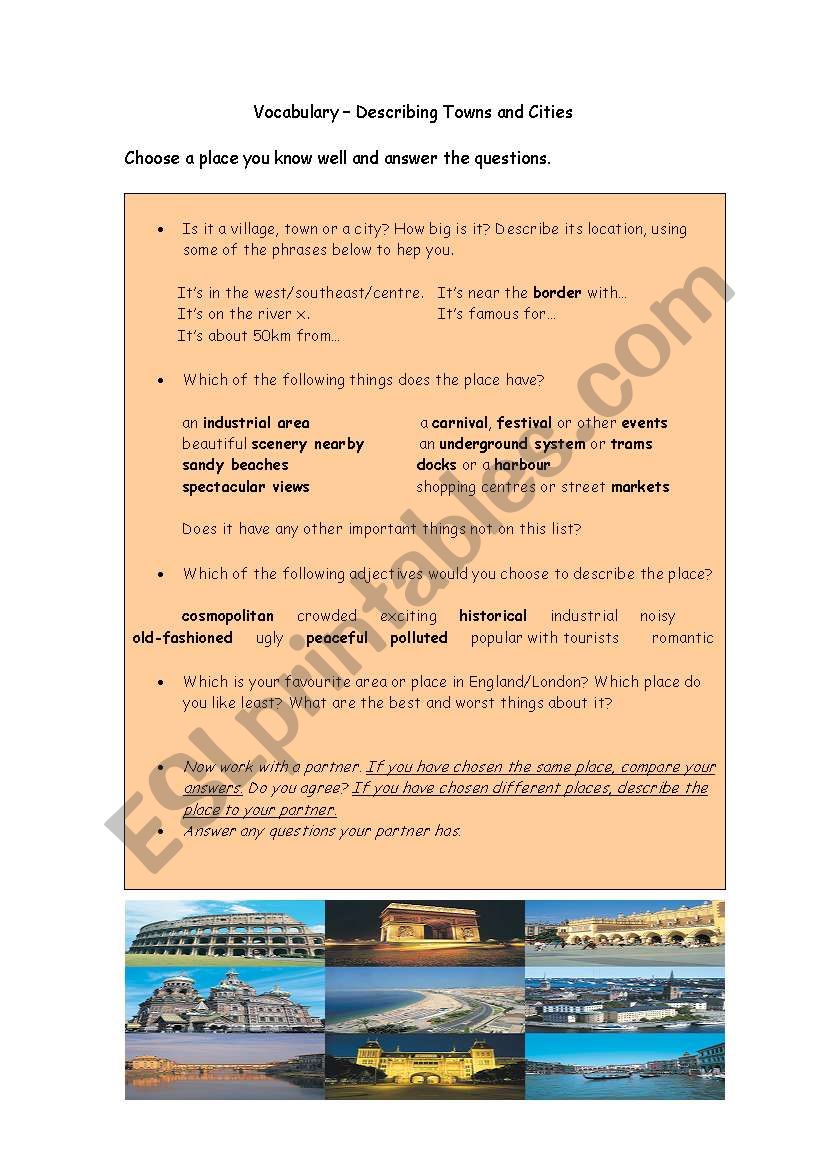 Towns and cities vocabulary  worksheet