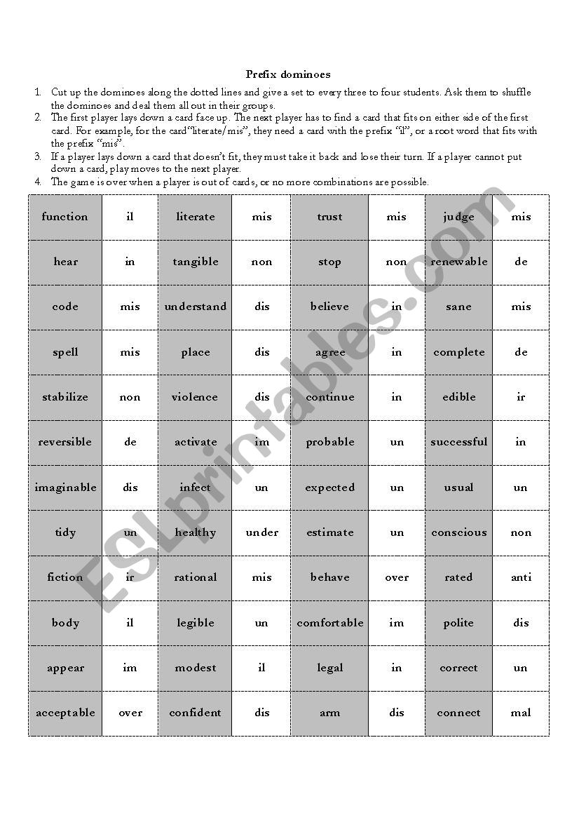 Prefix dominoes worksheet