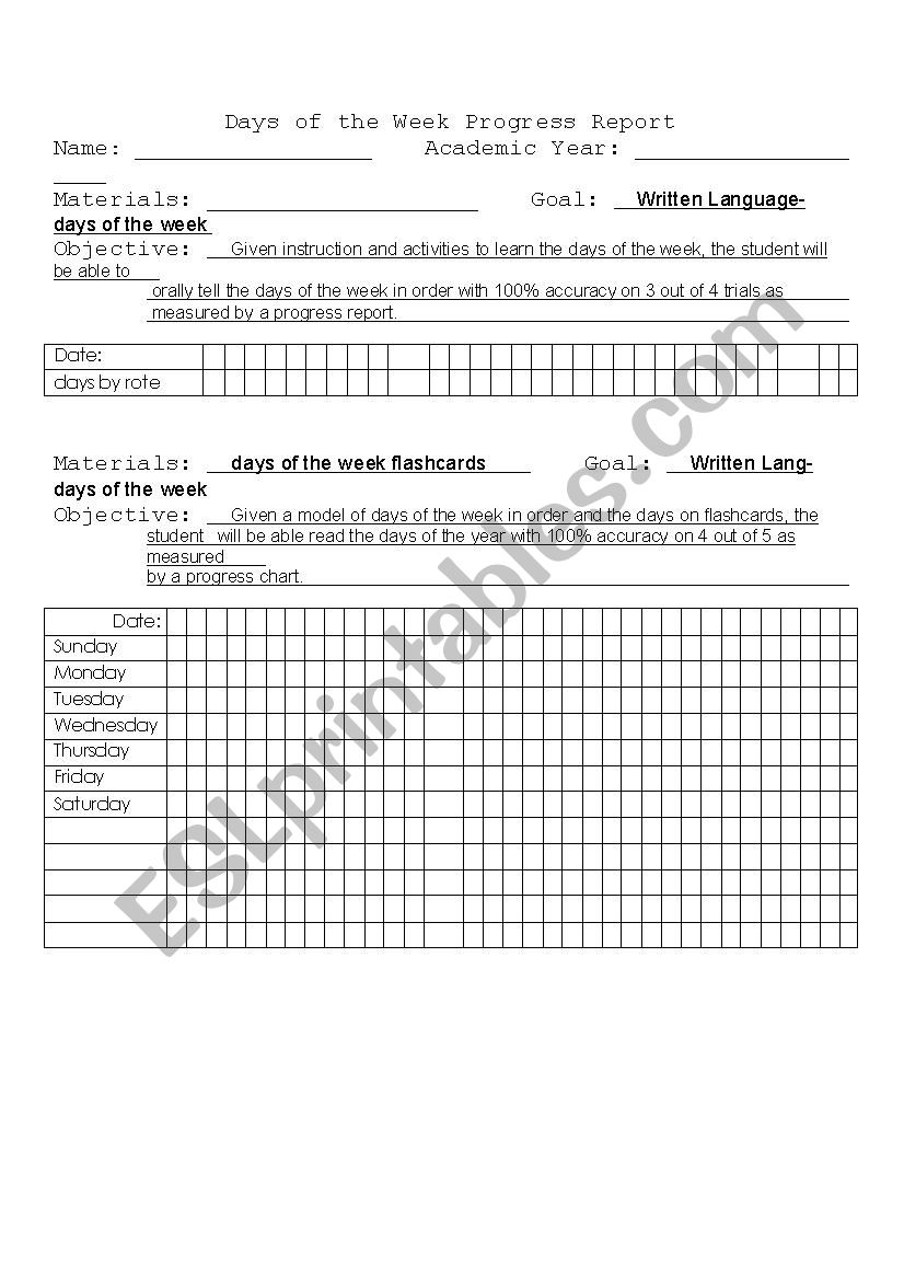 Days of the week worksheet