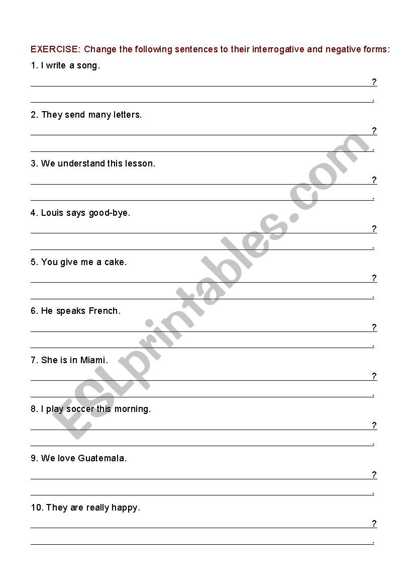 Present Tense worksheet