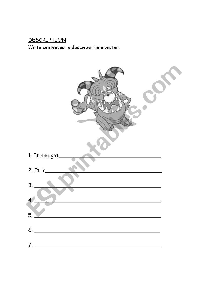 Description of a monster worksheet