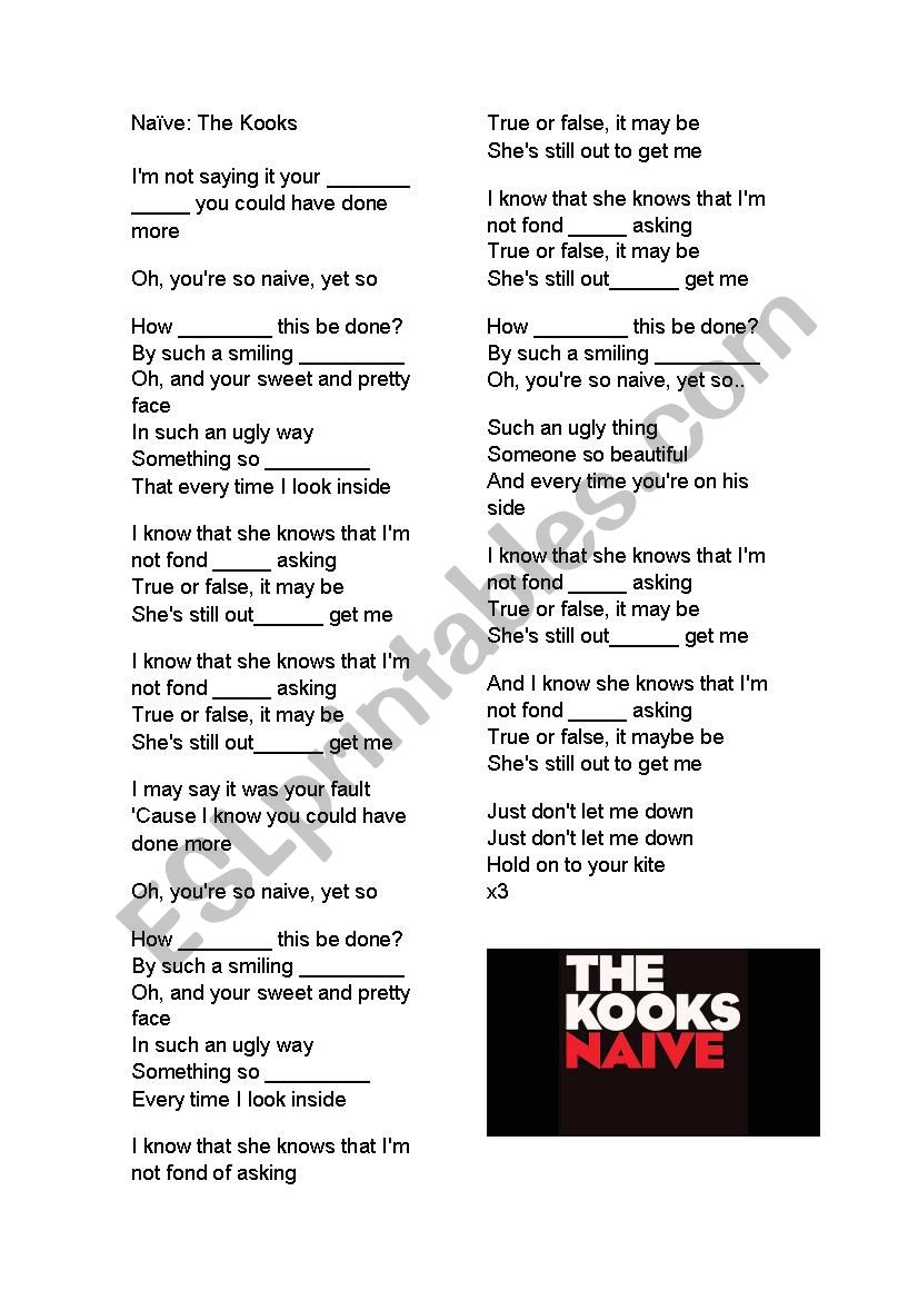 The Kooks Naive worksheet