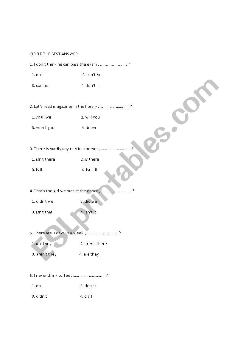 question tag worksheet