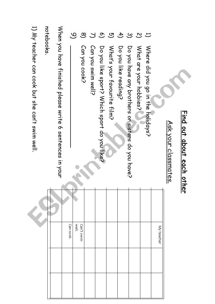 Find out about each other worksheet