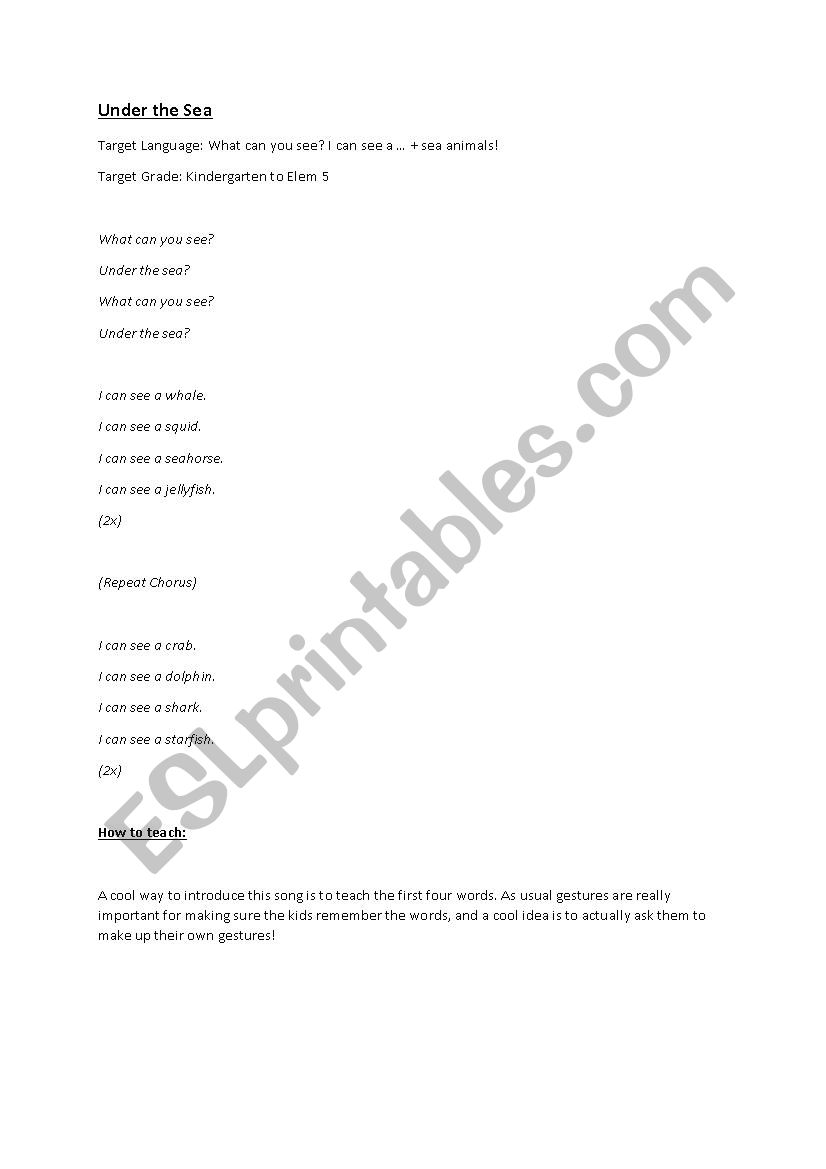 sea animals worksheet