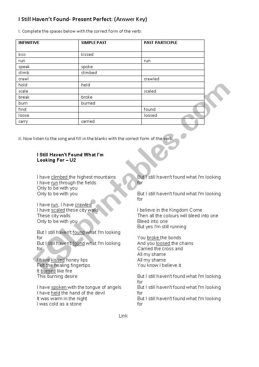 Present Perfect  Song Activity