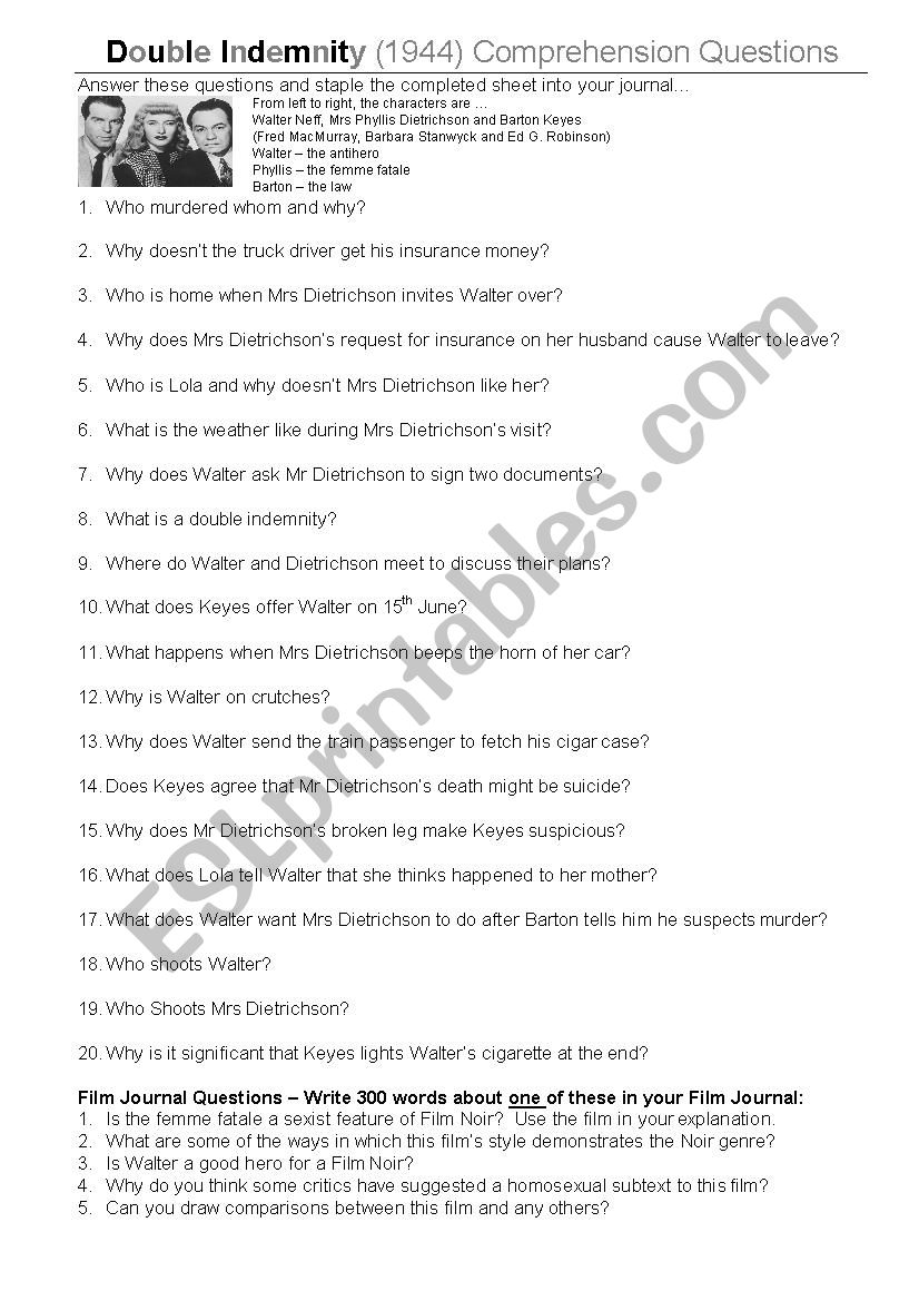 Double Indemnity worksheet