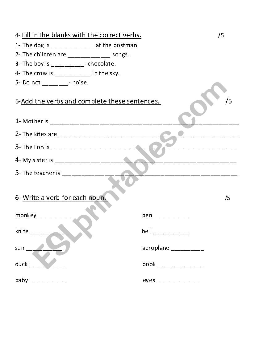 preposition and verbs worksheet