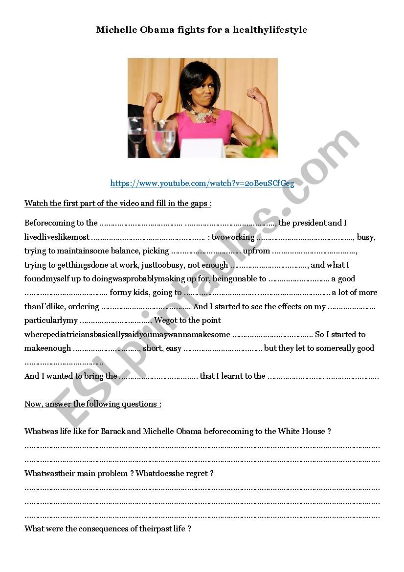 Michelle Obama Lets move worksheet