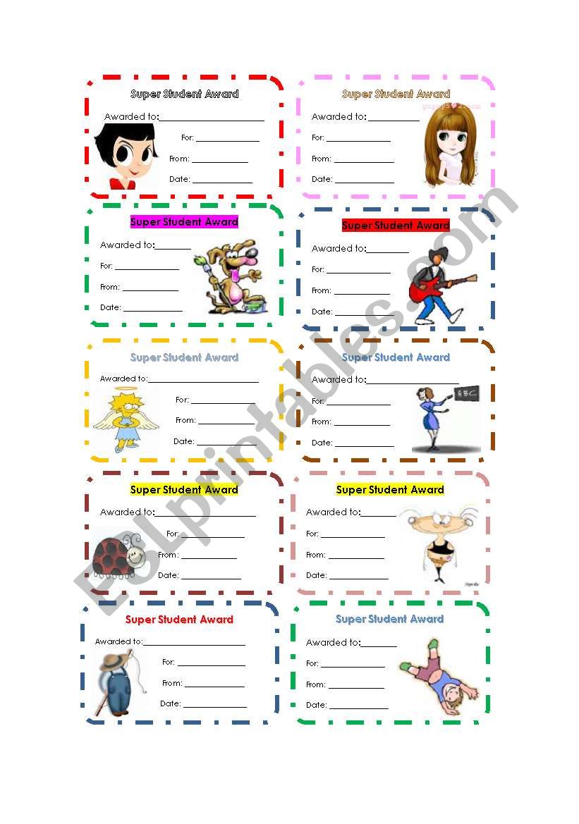 Super student award worksheet