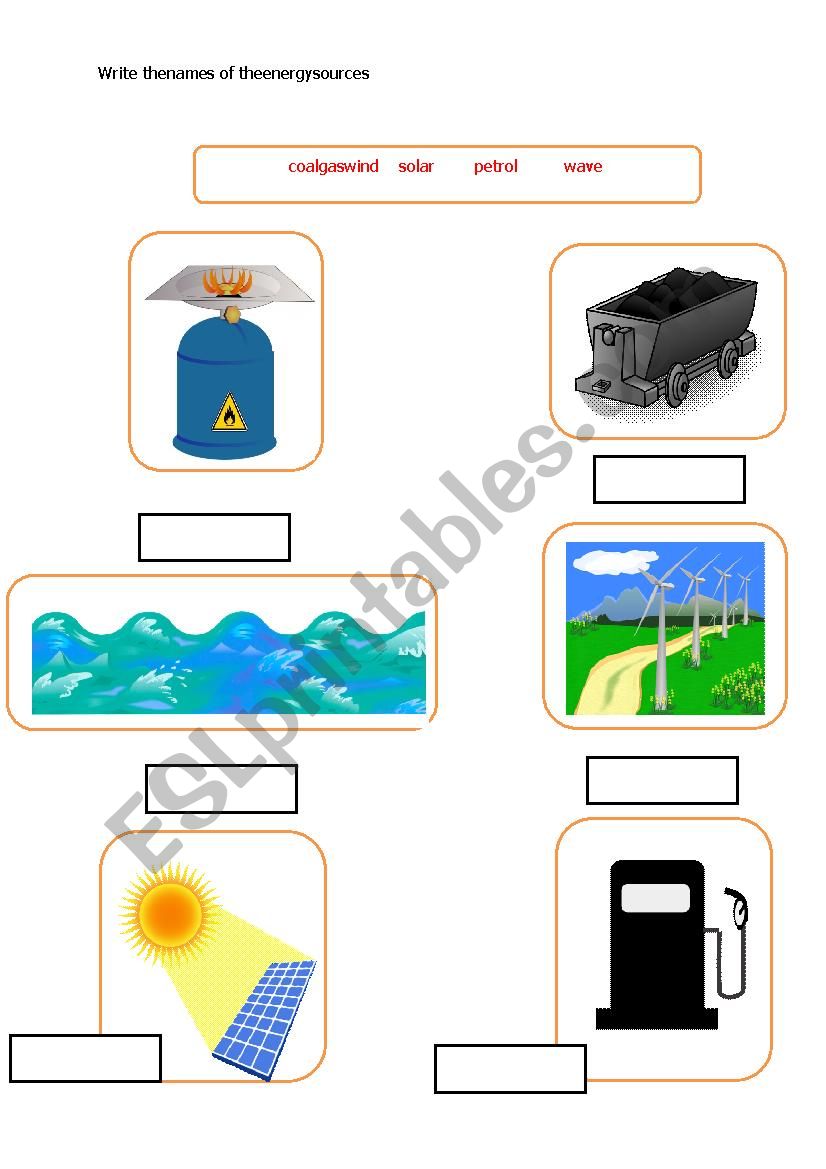 Energy souces worksheet