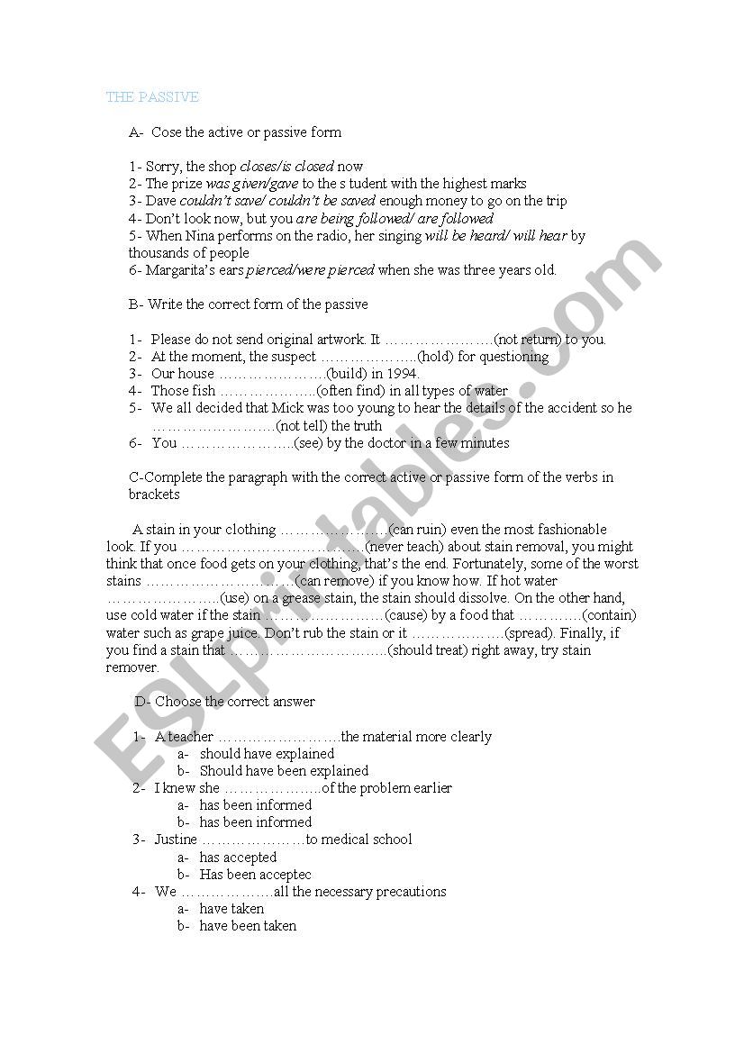 PASSIVE EXERCISES worksheet