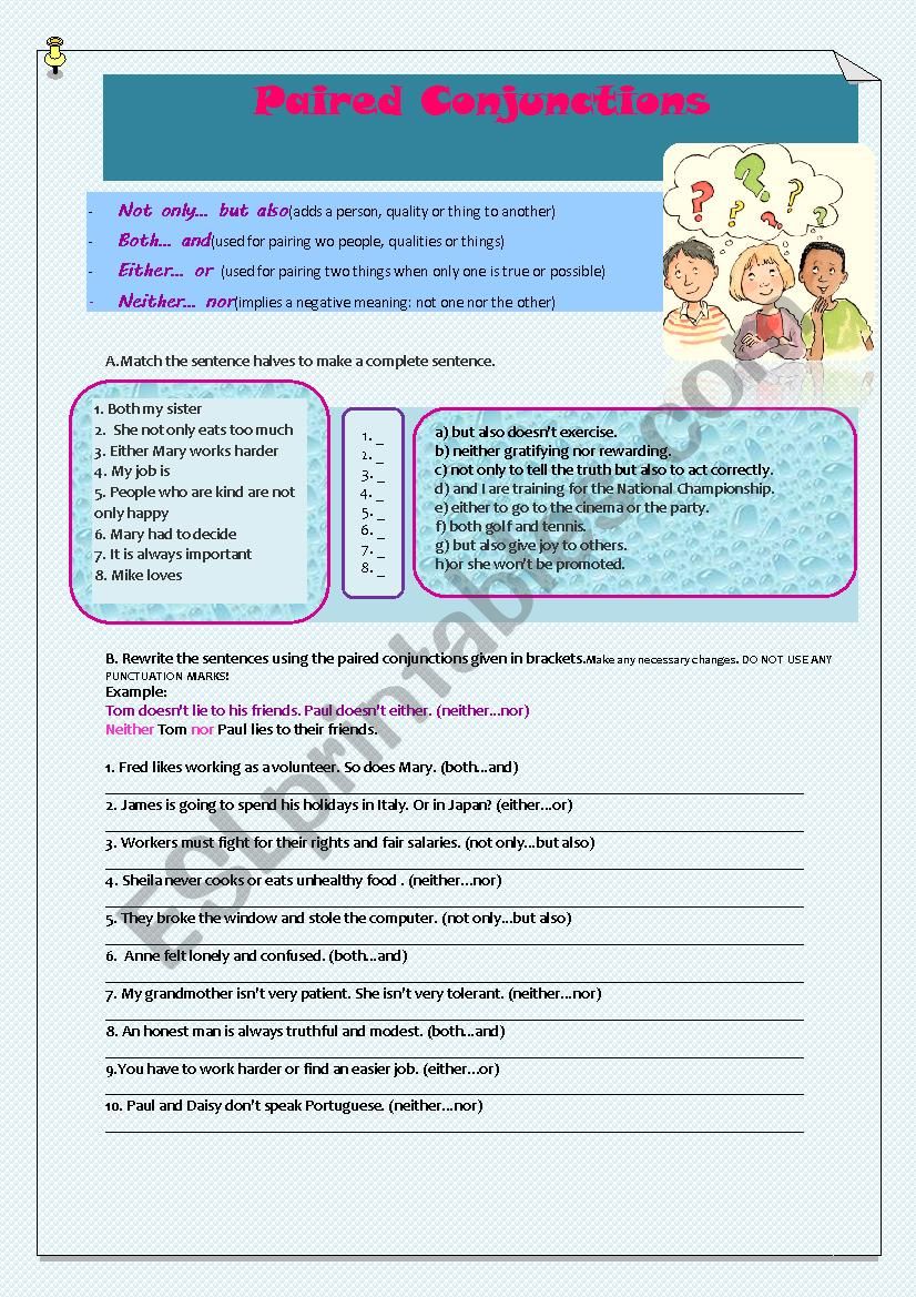 Paired conjunctions worksheet